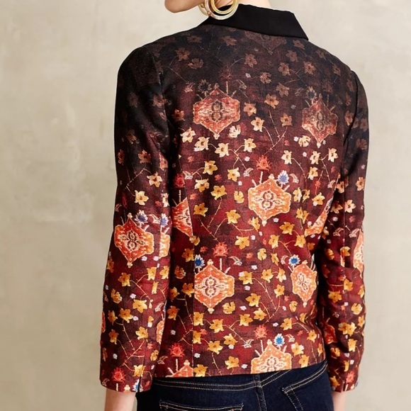 Anthropologie Cartonnier Telluride Floral Ombre Open Blazer Jacket Black 6 / S - Picture 6 of 13